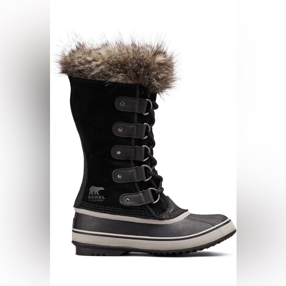 Sorel "Joan Of Arctic" Black/Cream Waterproof Snow Boots Faux Fur Like NEW, sz 6 - Picture 3 of 13